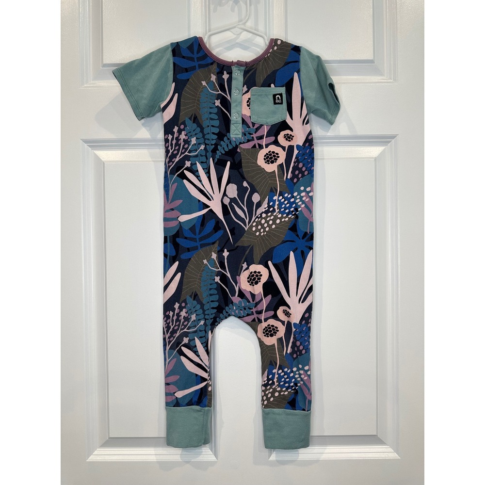 Rags Romper Jumpsuit Kids Size 3/4 Blue Floral Short Sleeve One Piece Sna